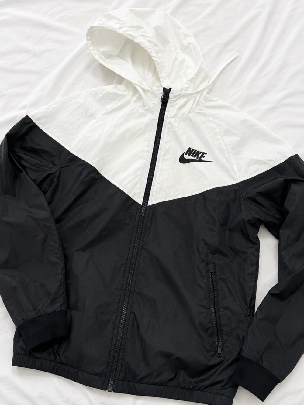 Nike Black and White Hooded Bomber Windbreaker Jacket